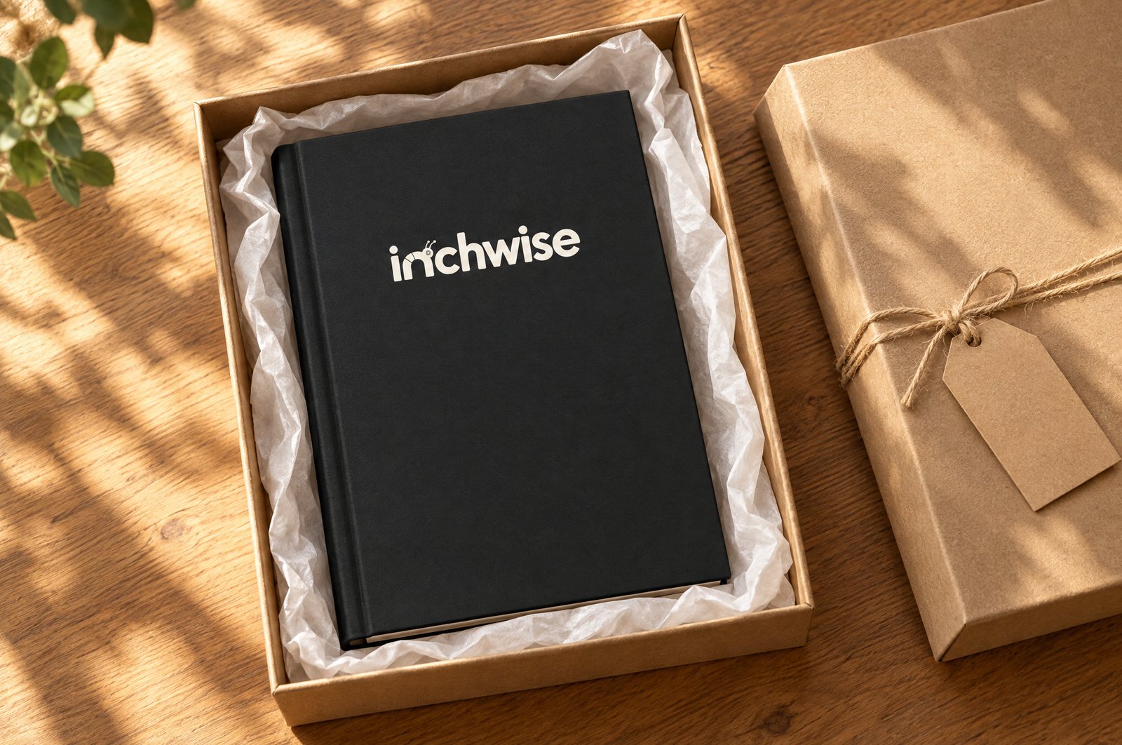 The Inchwise journal in a kraft gift box