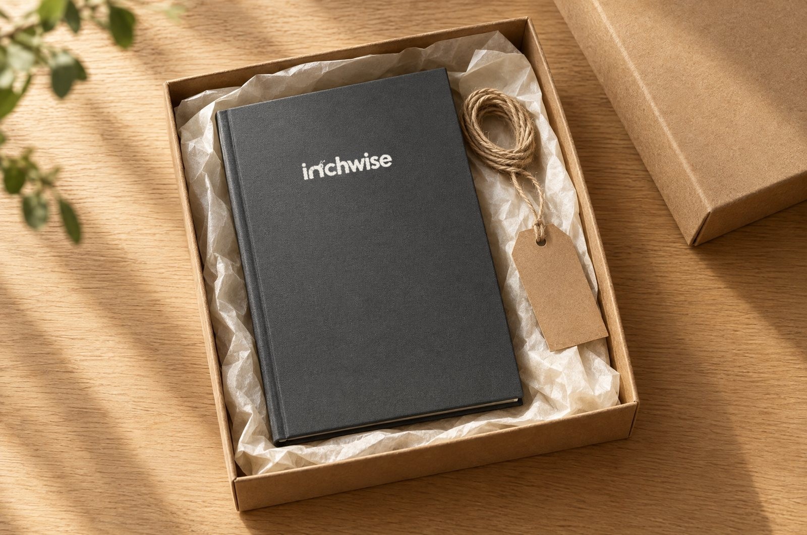 The Inchwise journal in a kraft gift box