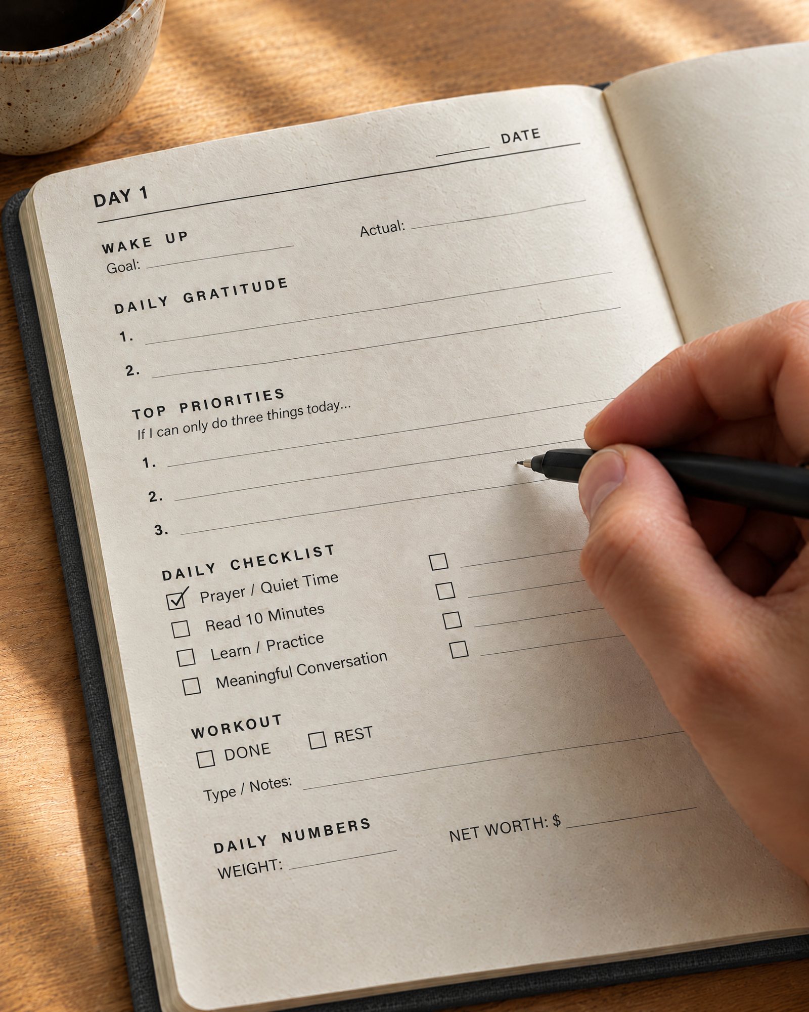 Checking off Prayer / Quiet Time on the daily checklist
