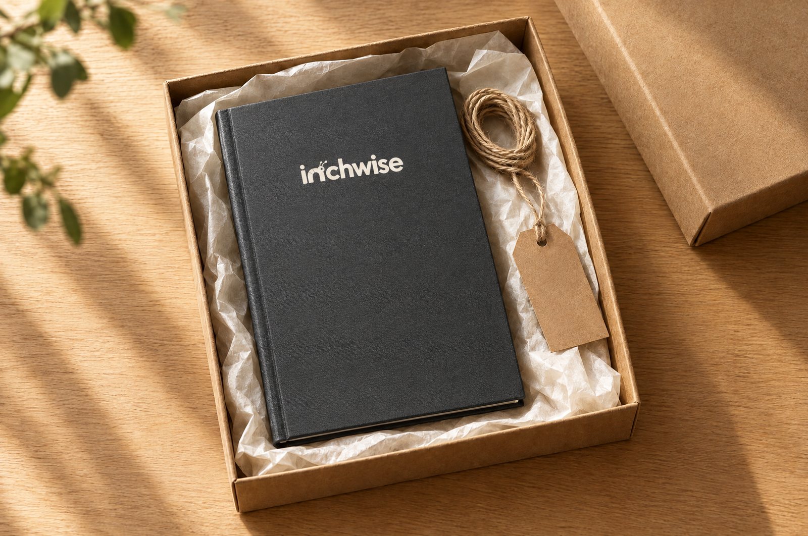 The Inchwise journal in a kraft gift box